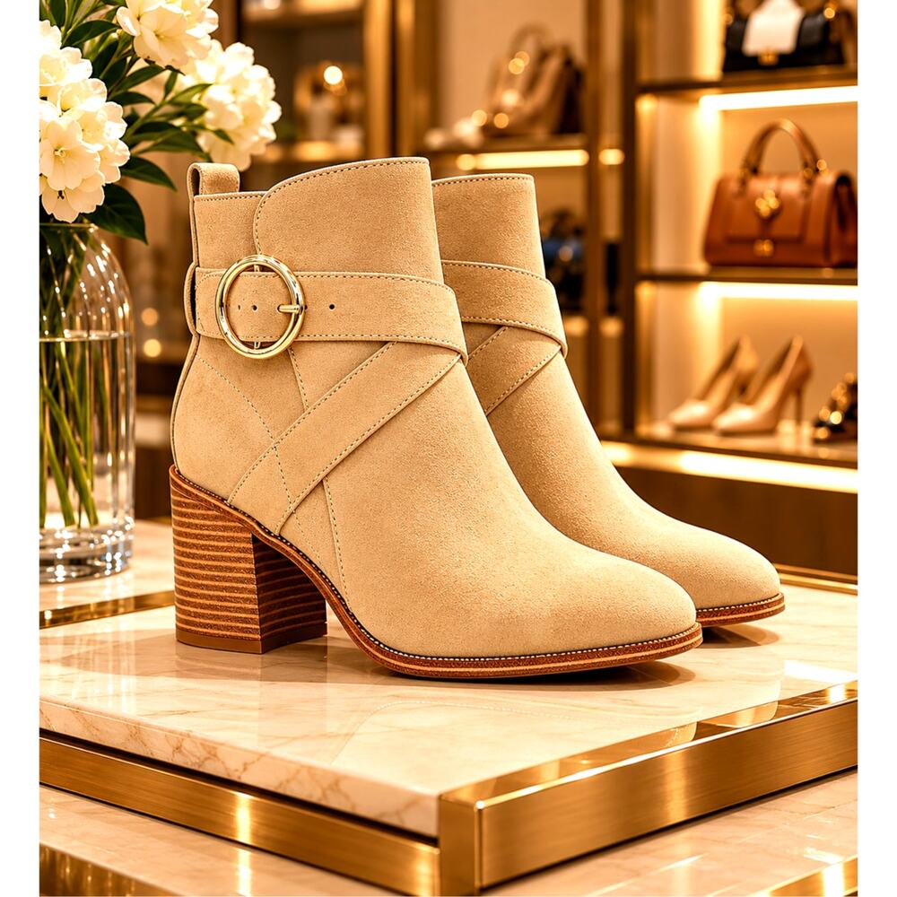 Nine West Nevermind Stacked Heel Bootie Sughero size 9